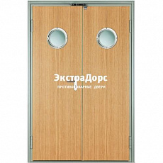 Противопожарная дверь двухстворчатая с мдф и иллюминаторами
