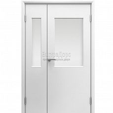 Противопожарная дверь полуторная со стеклом и выпадающим порогом