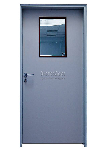 Дверь противопожарная металлическая однопольная EI 30 газодымонепроницаемая со стеклом в Дмитрове  купить